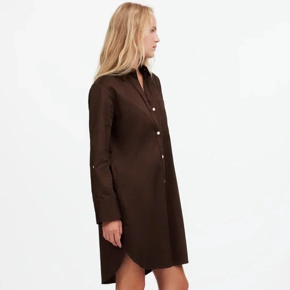 Madewell Y-Neck Relaxed Shirtdress in Dark Carob - Picture 2 of 8